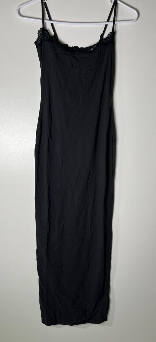 SKIMS Women's S Fits Everybody Lace Long Maxi Slip Dress Onyx Black DR-MAX-4125