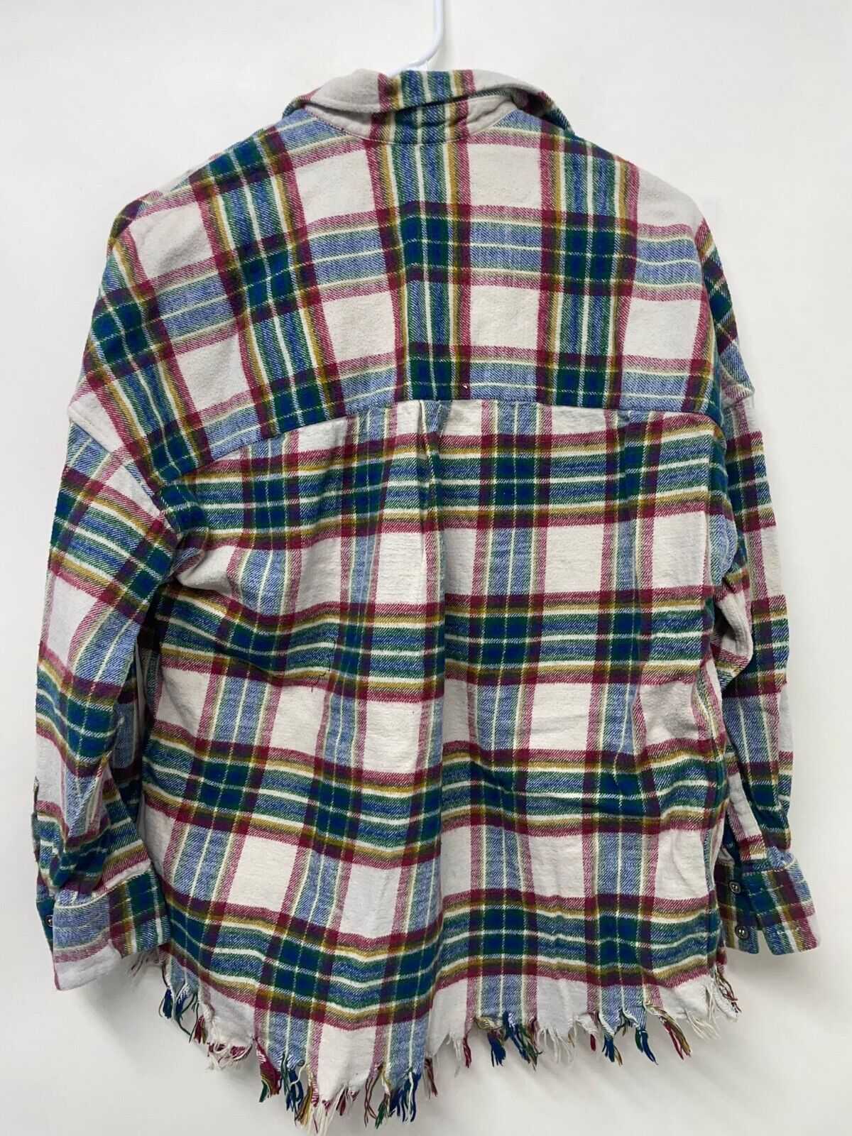 Iro Womens 34 Darkina Oversized Button Down Fringe Frayed Flannel Shirt Plaid