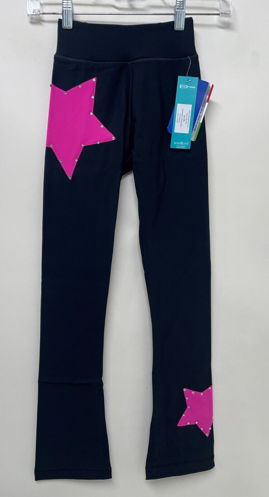 IceDress Girls CXL Figure Skating Pants Star Black with Pink Techno-Fabric NWT