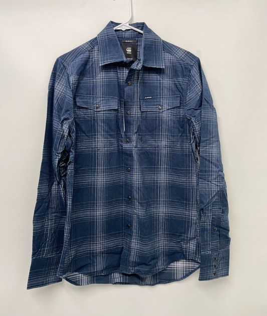 G-Star Mens S 3301 Slim Shirt Long Sleeve Plaid Western Check Corduroy Worker