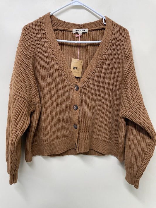 Boden Womens L Oversized Ribbed Knit Cardigan Sweater Camel K0788 Brown