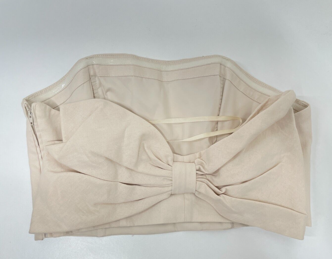 Anthropologie Hutch Women's 12 Bow Tie Strapless Top Light Sand Cotton-Linen NWT