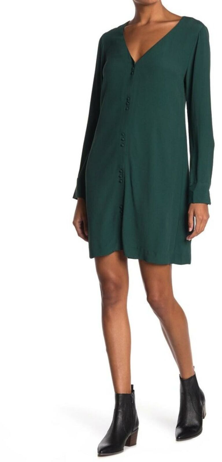 Madewell Womens XS Spruce Green Button Front Long Sleeve Novel Mini Dress