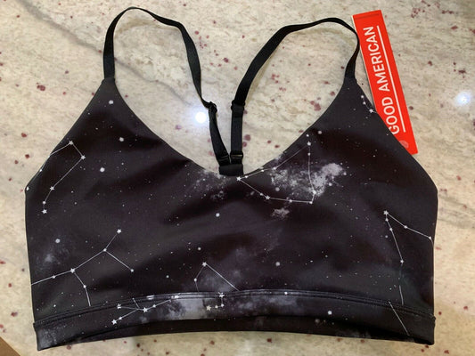 Good American Womens Constellation Celestial Black Sports Bra Barely There Scoop