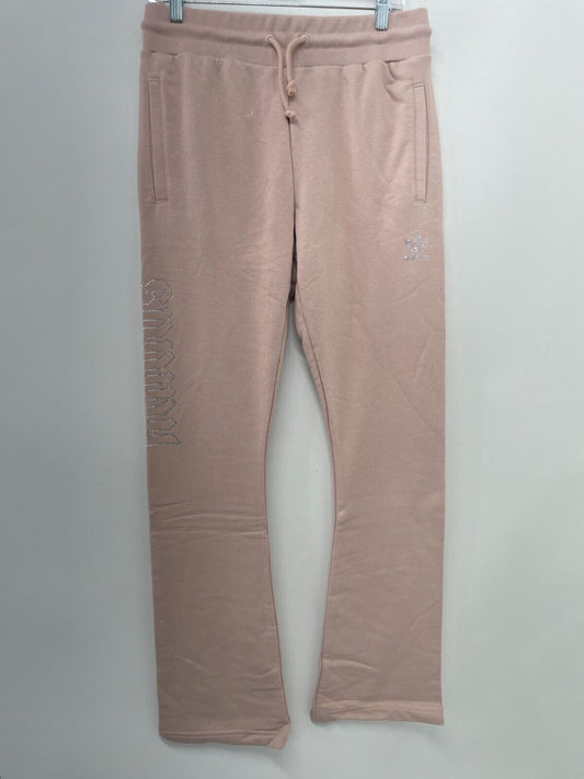 Adidas Originals Womens M Open Hem Track Pants Ash Pearl Rhinestone HF6770 Pink