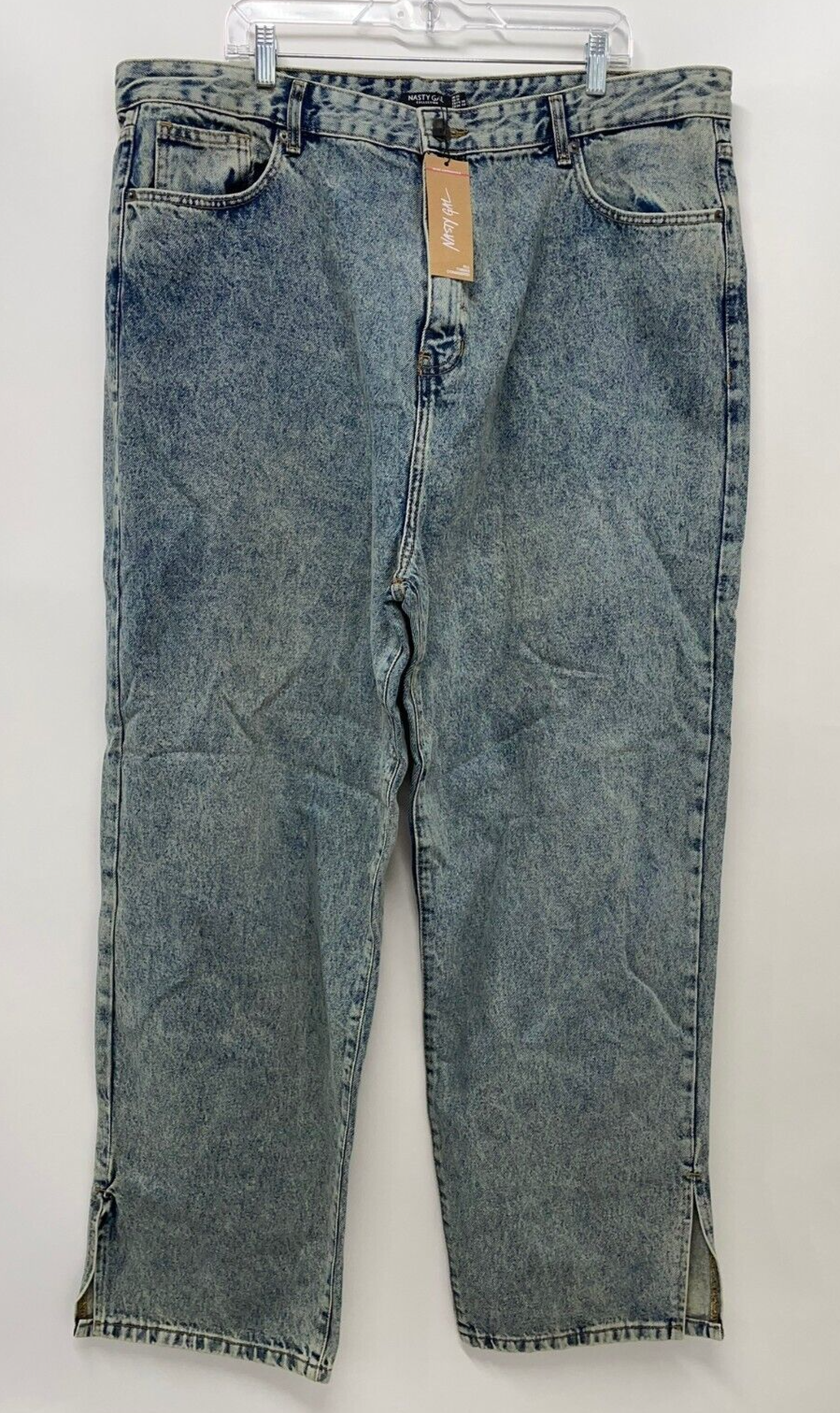 Nasty Gal Womens 22W Organic Denim Split Hem Jeans Vintage Blue Wash