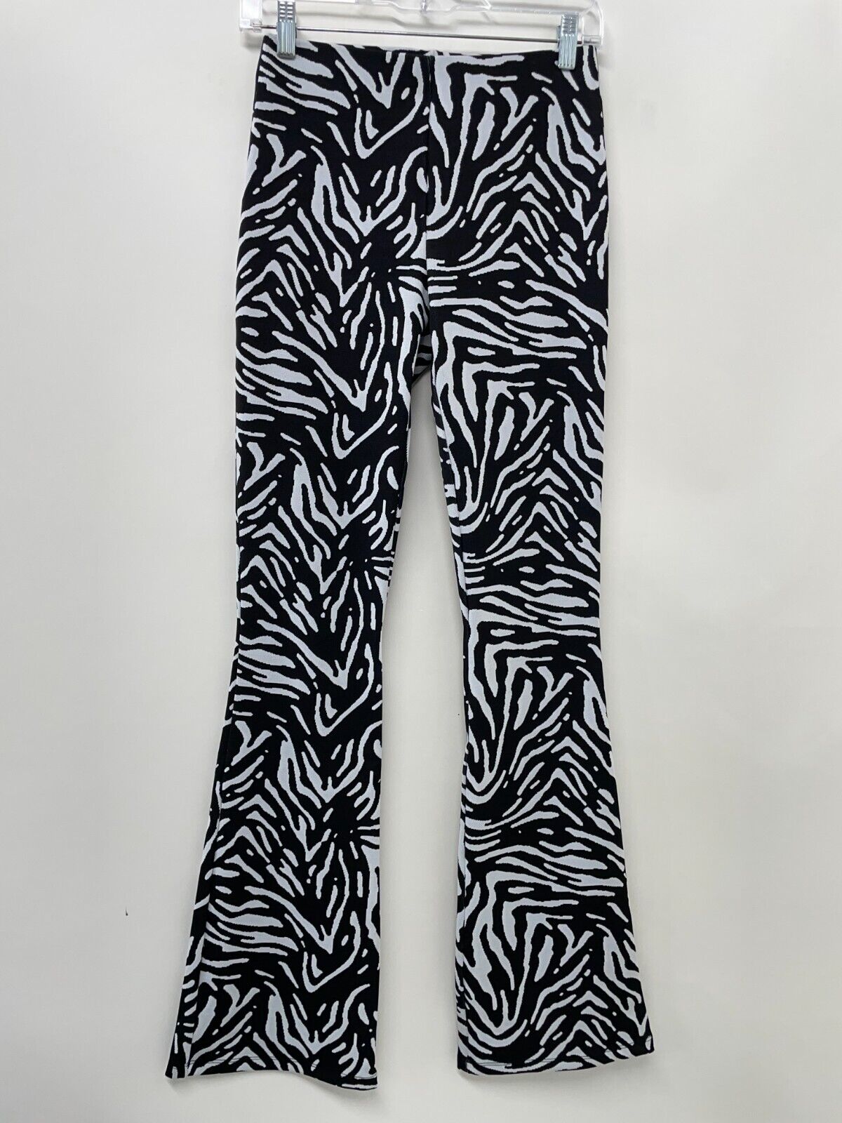 Zara Womens S Flared Jacquard Trouser Pant Black White Animal Print 5039/613/064