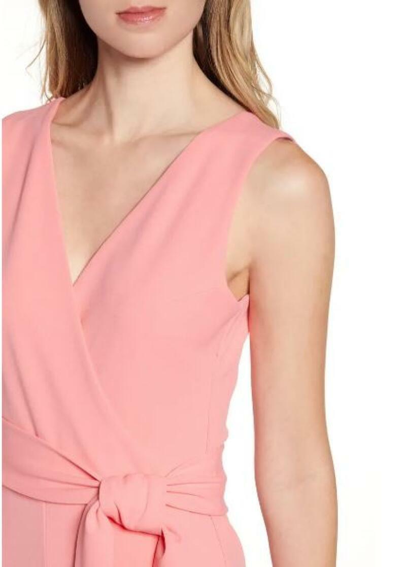 Sentimental NY New York Womens L Salmon Light Pink Plunge Back Jumpsuit