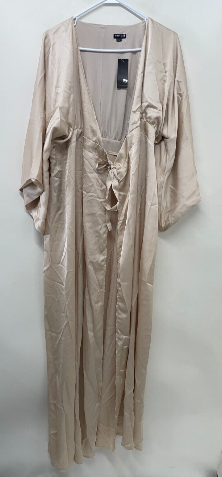 TFNC Womens Maternity 8 Bridesmaid Kimono Sleeve Satin Wrap Maxi Dress Mink NWT