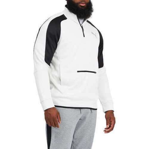 Puma Mens Gray White Evostripe Half Zip Pullover Sweatshirt Jacket Front Pocket