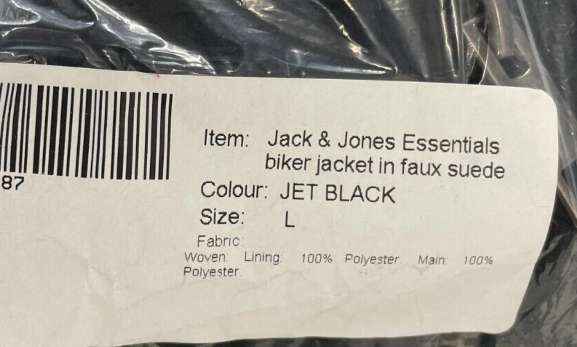 Jack & Jones Mens L JJEROCKY Jacket Jet Black Faux Suede Biker Vegan Moto Bomber