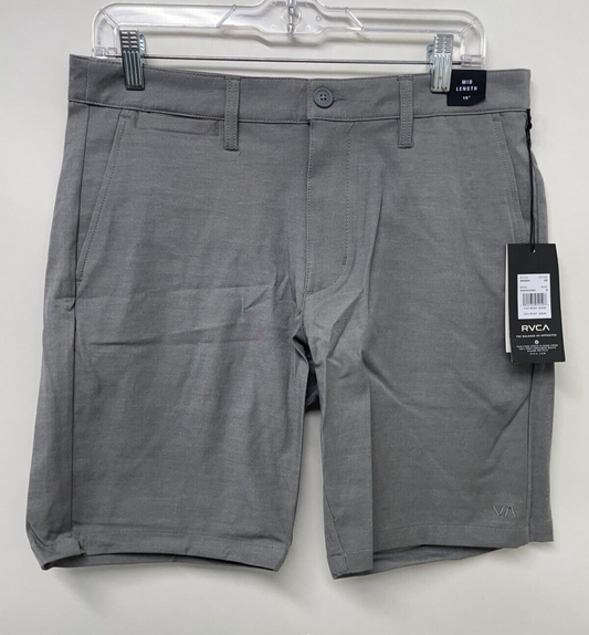 RVCA Men 30 Back in Hybrid 9 Shorts Gray Flat Front Stretch Active Golf M200QRBA
