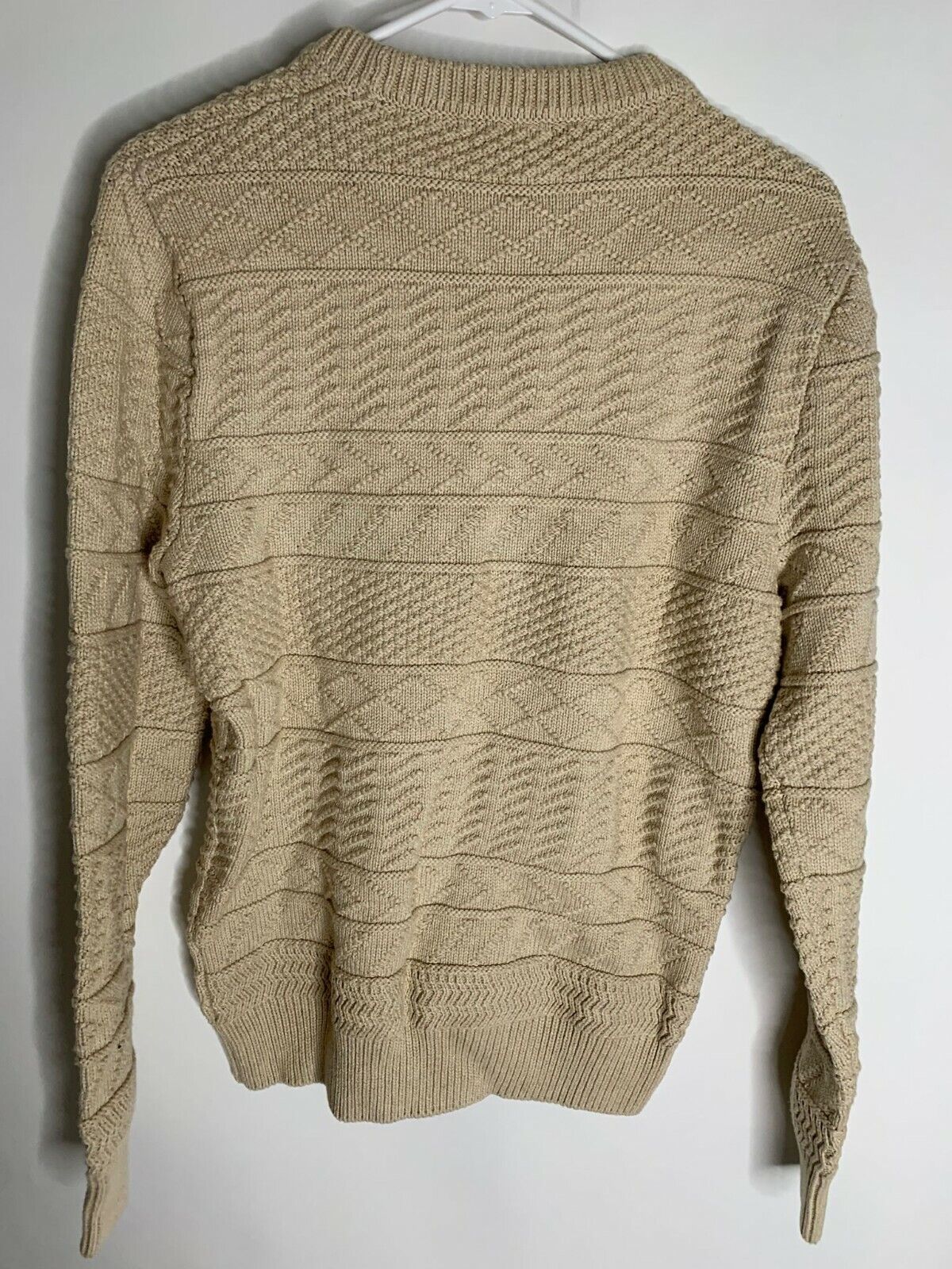J Crew Mens M S Cotton Sweater Combination Guernsey Stitch Beige Pullover AU198