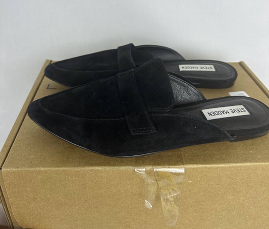 Steve Madden Womens 9.5 Flavor Mule Black Pointed Toe Slip On Flat Suede Leather