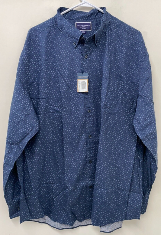 Charles Tyrwhitt Mens XXL Non-Iron Midi Floral Print Button Up Shirt Petrol Blue