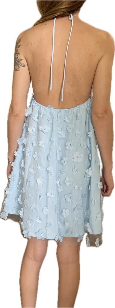 Vici Womens S Niari Floral Embellished Halter Mini Dress Light Blue Idem Ditto