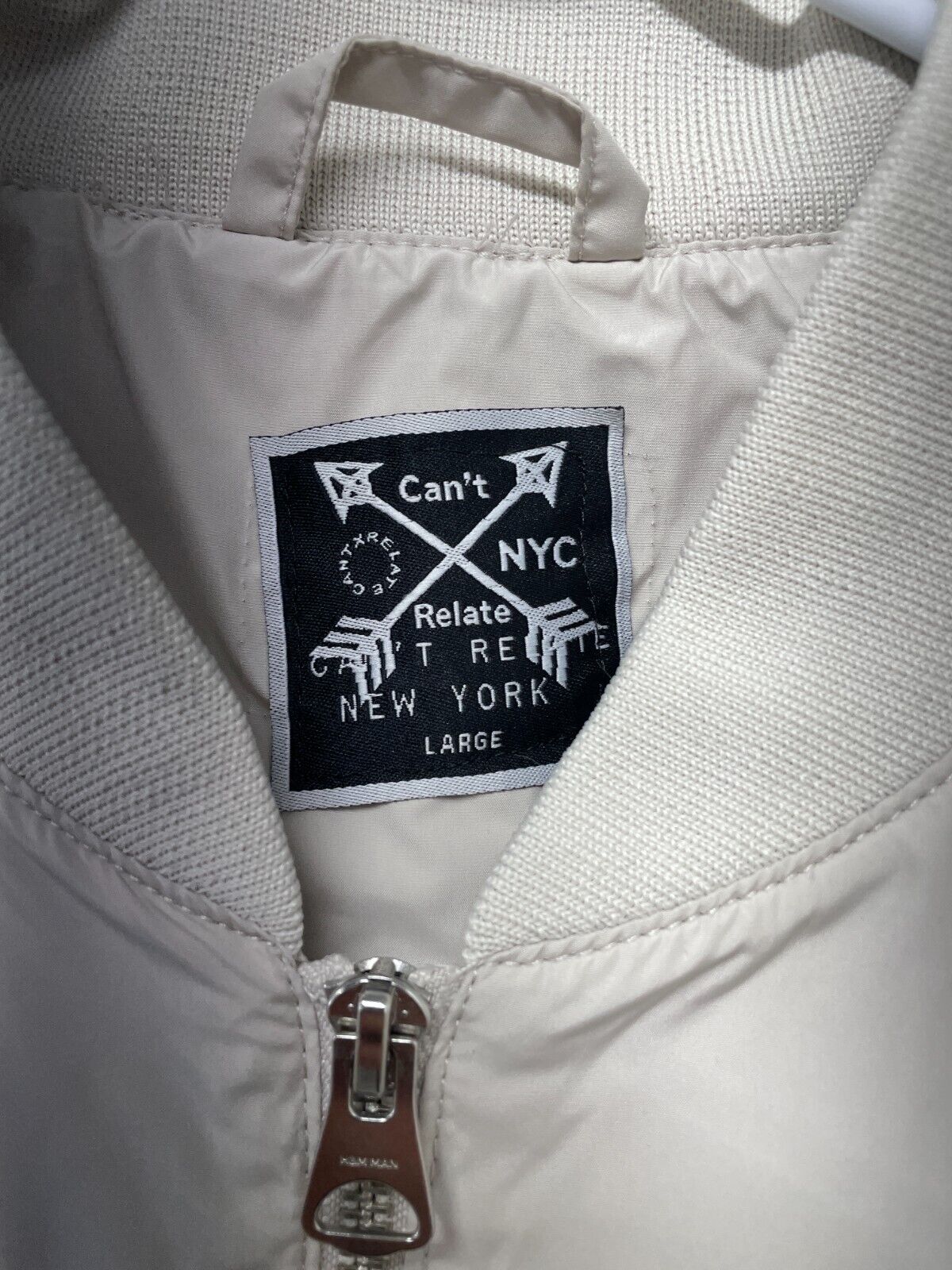 Cant Relate NYC Mens L Windbreaker Jacket Beige Full Zip Pockets Lightweight
