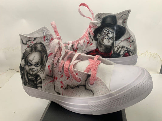 Converse Mens M7 W9 High Top All Star Shoes Custom Airbrush Horror Chucky Freddy