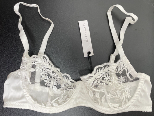 Kat The Label Womens M Frankie Embroidered Lace & Satin Underwire Bra White