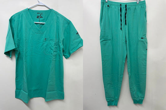 Mim Scrubs Mens M Surgical Green 2 Piece Set Jogger Pant & Shirt Medical Top