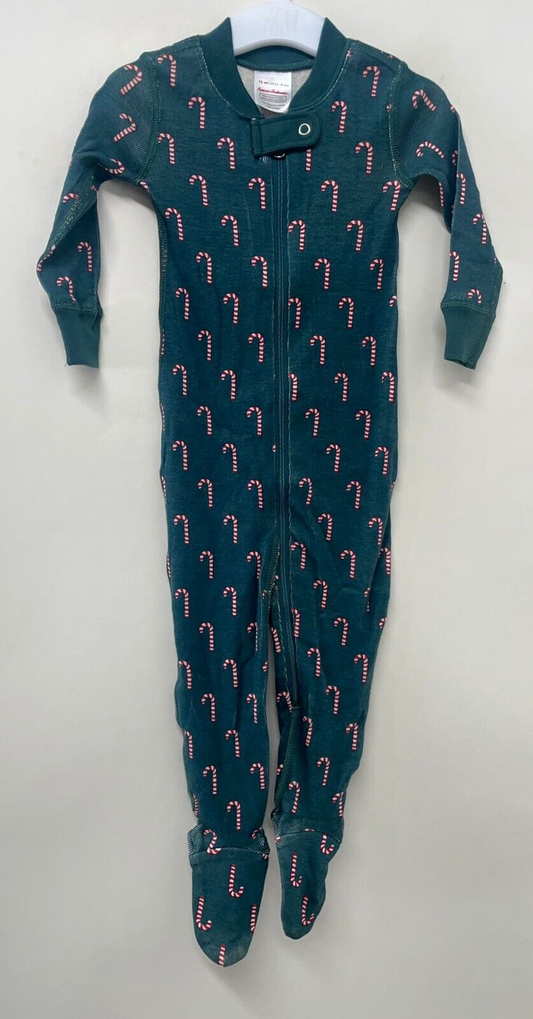 Hanna Andersson Toddler 12-18M Iconic Footed Sleeper Pajama Candy Cane Christmas