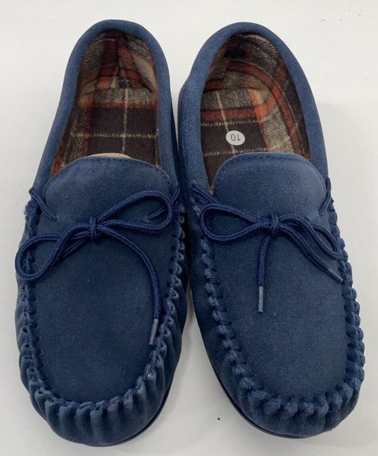 Snugrugs Mens 10 Genuine Suede Moccasin Slipper Navy Soft Step Cotton Lining