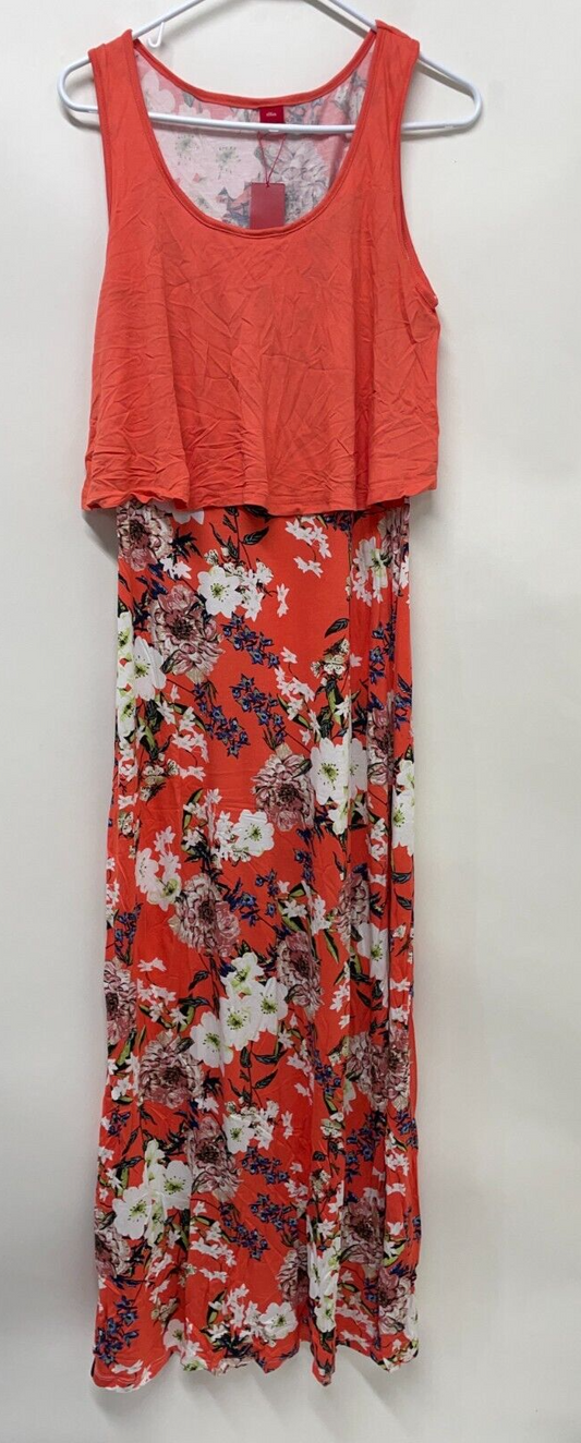 Lascana Womens 8 Layered Look Maxi Dress Coral Orange Floral Pattern X30032-8