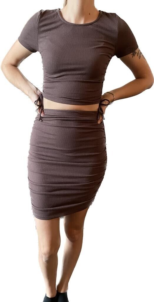 Princess Polly Womens 2 Hannah Ruched Skirt & Crop Top Set Bodycon Brown