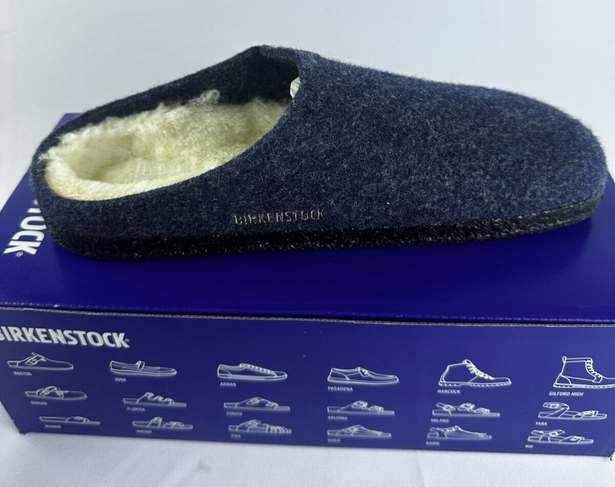 Birkenstock Men's 38 Zermatt Rivet Wool Felt Slip On Sandal Dark Blue 1017539