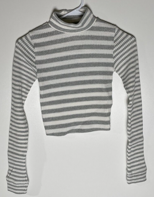 Aerie Women XXS Blizzard Waffle Mockneck T-Shirt Heather Gray 5495-3141 Sweater