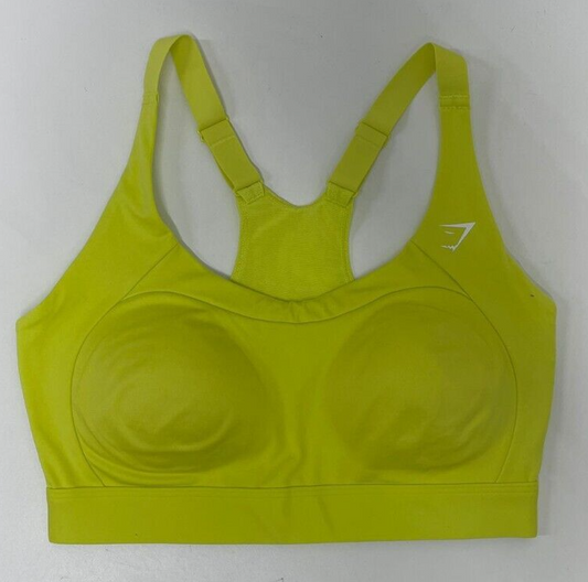 Gymshark Womens M Racer Back Sports Bra High Neck Mesh Back B1A6L-YBBD Yellow