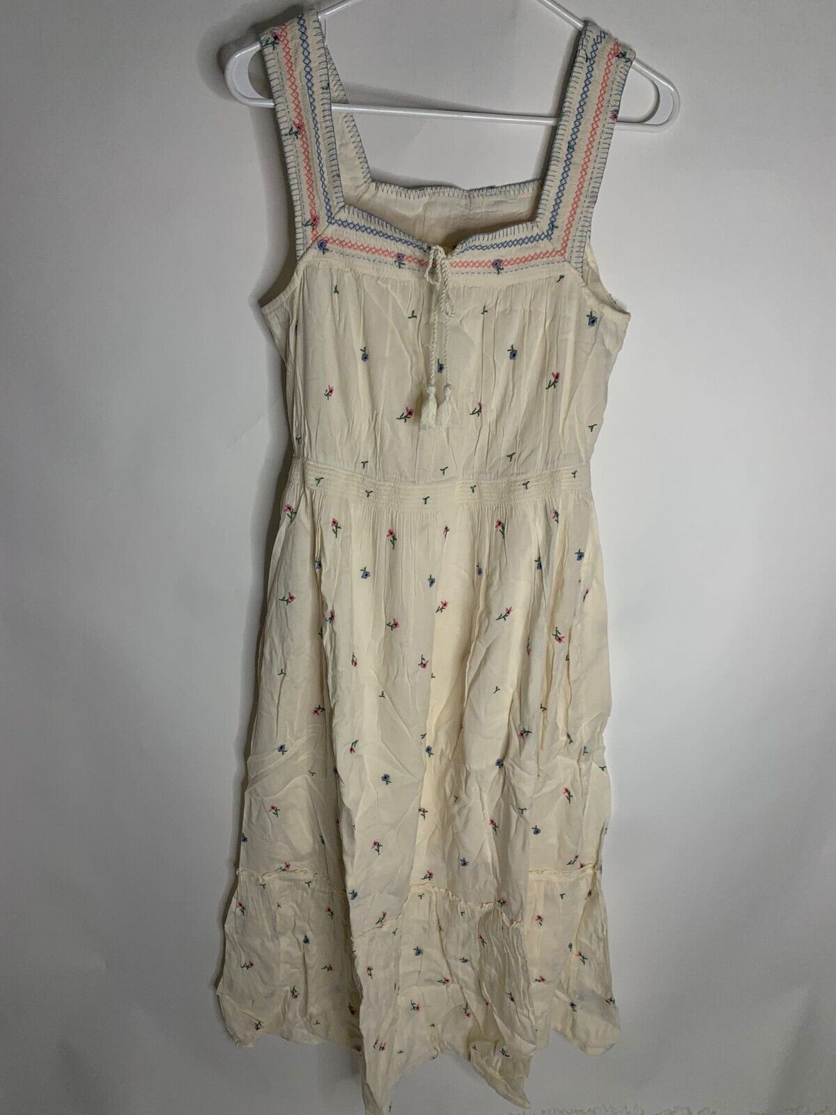 Old Navy Womens M Cream Sleeveless Waist-Defined Embroidered Clip-Dot Maxi Dress