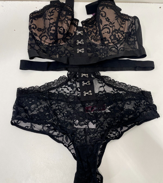 Adore Me Womens 34D/L Temperance Contour Balconette Bra & Cheeky Panty Set Black