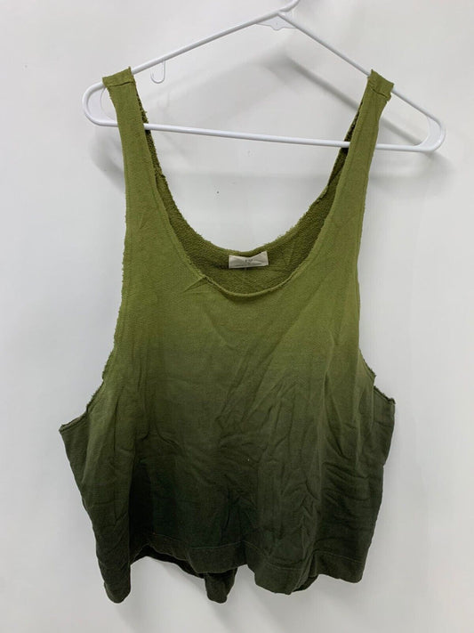 T LA Anthropologie Womens M Moss Green French Terry Ombre Tank Top Scoop Neck