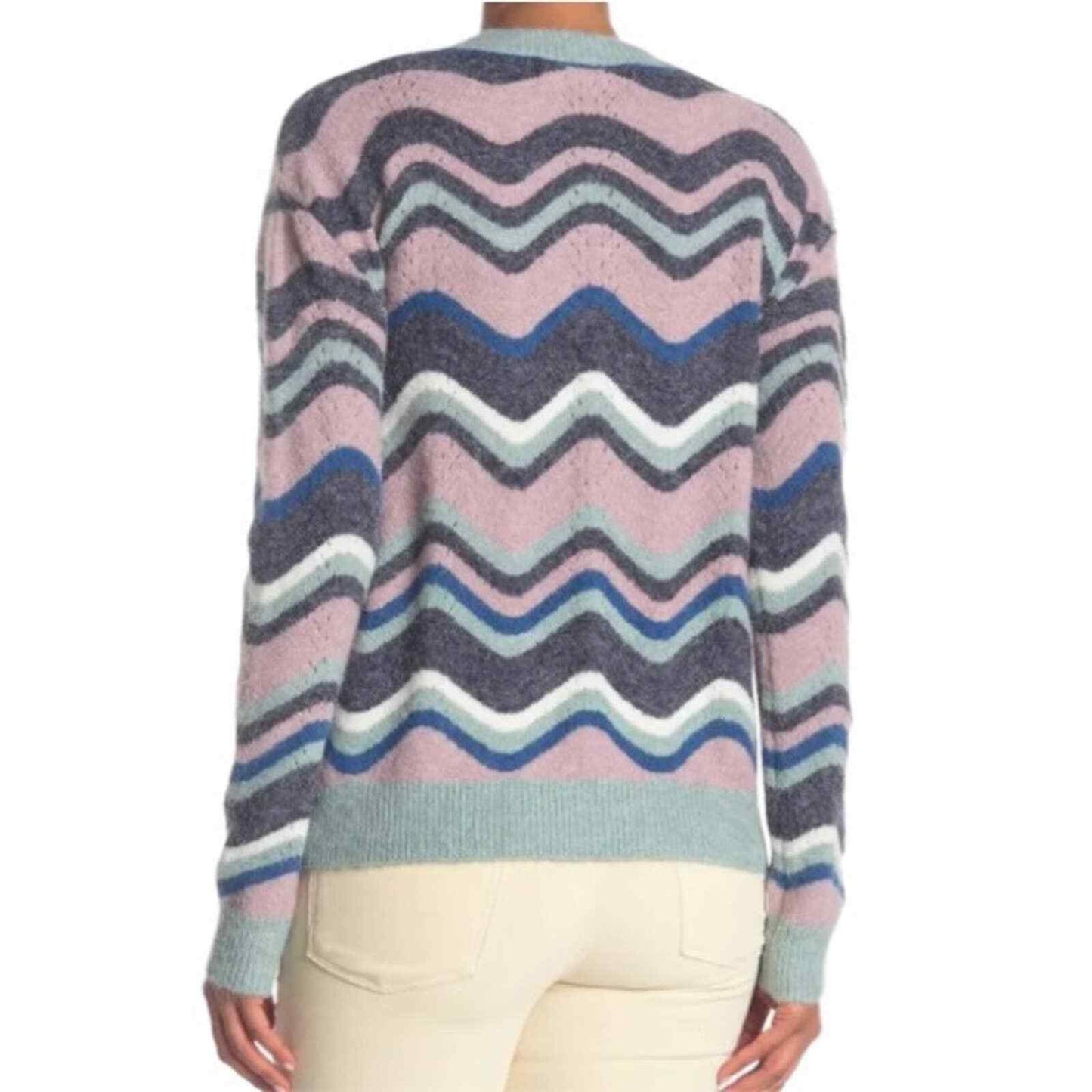 Boundless North Womens M Crochet Patched Zig Zag Sweater Cozy Pullover Fuzzy