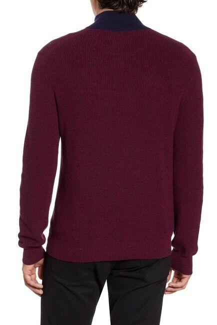 Zachary Prell Mens Burgundy Navy Crawford Quarter Zip Sweater Wool Silk Pullover