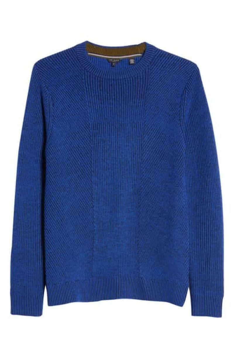 Ted Baker Mens 6 Blue Mixme Directional Ribbed Crewneck Sweater Pullover