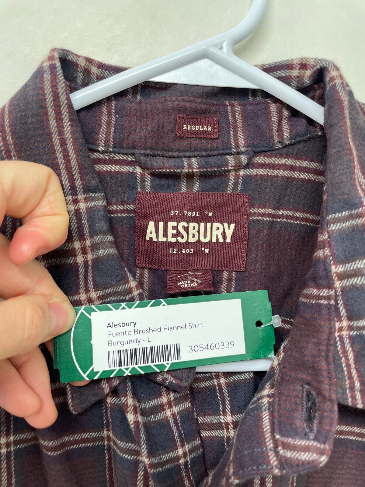 Alesbury Mens L Puente Brushed Flannel Button Up Plaid Dress Shirt Burgundy