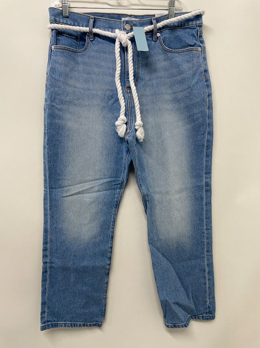 Loft Womens 30/10 Petite Tie Waist High Rise Straight Crop Jeans Light Wash