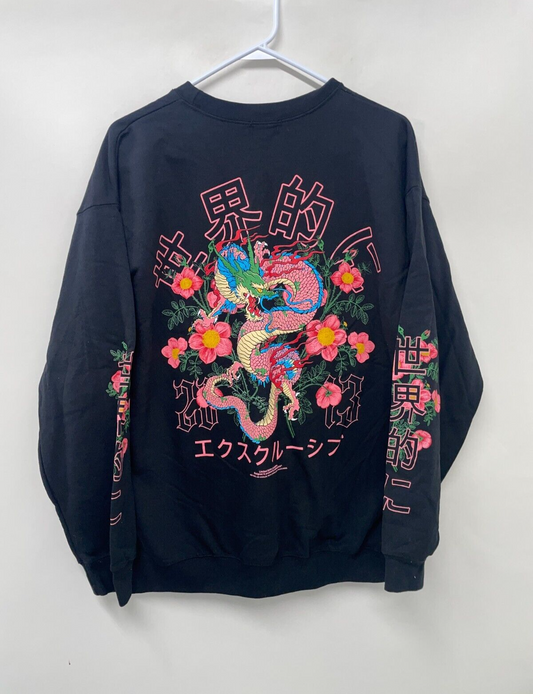 Boohoo MAN Mens S Oversized Dragon Floral Graphic Sweatshirt Black BMM03964-105