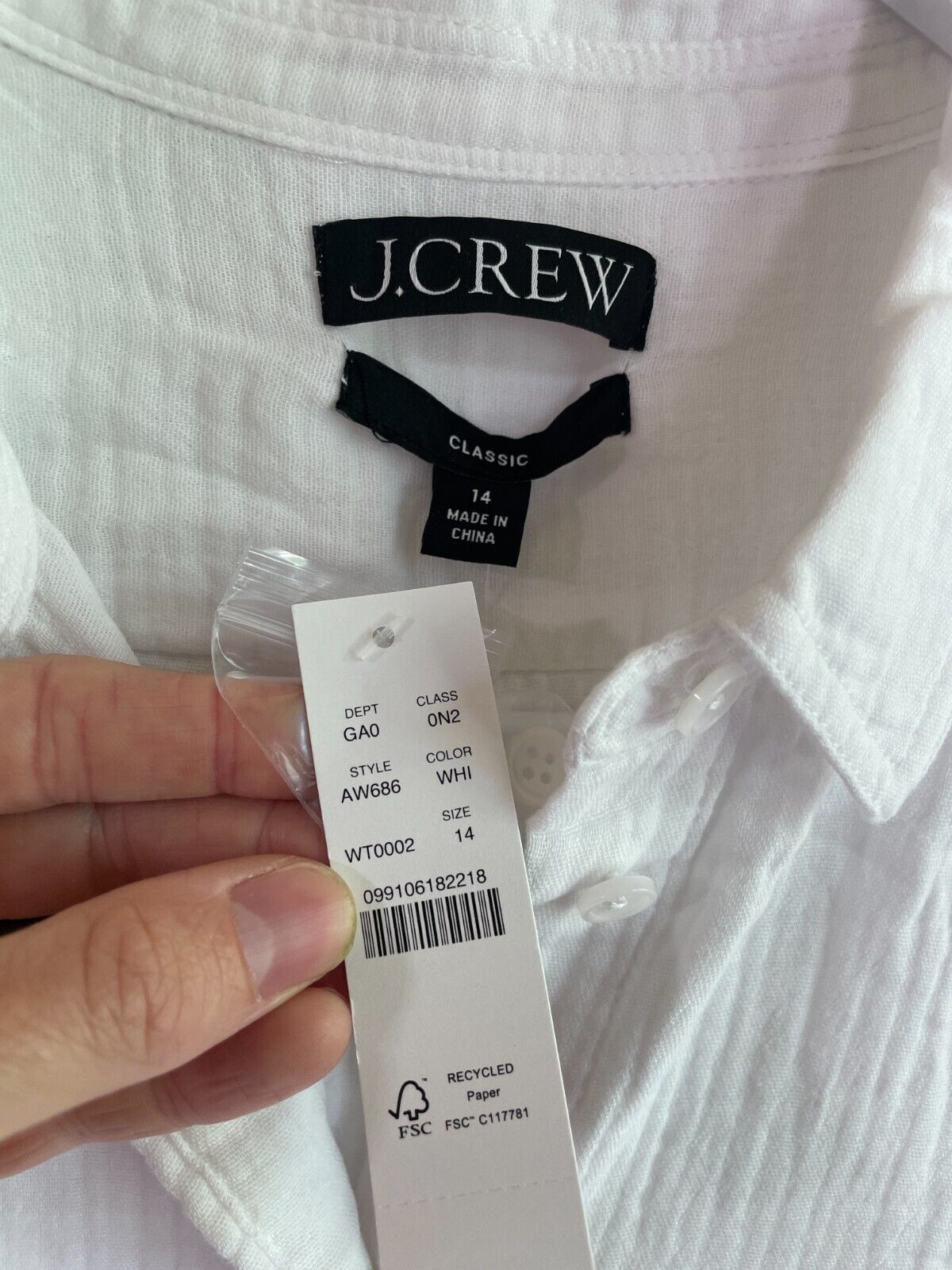 J. Crew Women's 14 Garcon Classic Double-Gauze Button Up Shirt White AW686