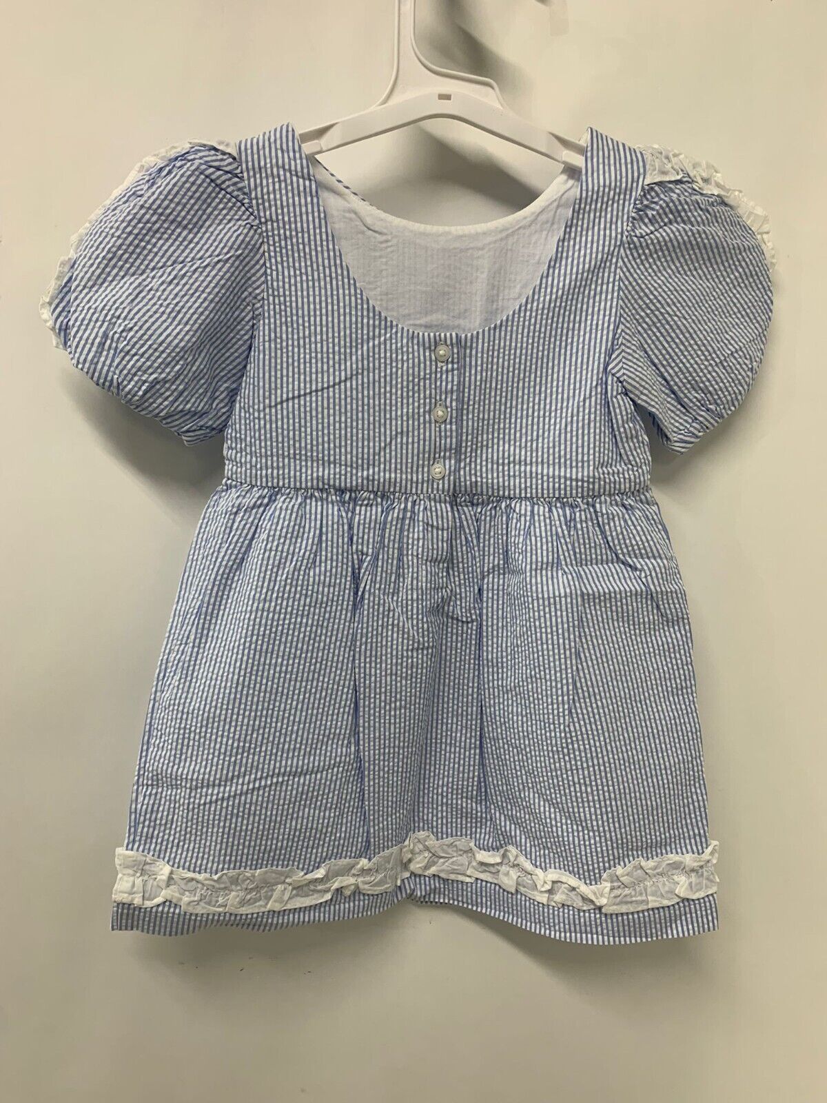 Janie & Jack Girls 4 Seersucker Ruffle Dress A Line Blue White Spring Easter