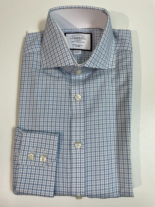 Charles Tyrwhitt Mens 14.5/33 ESF Cutaway Collar Fine Line Check Dress Shirt