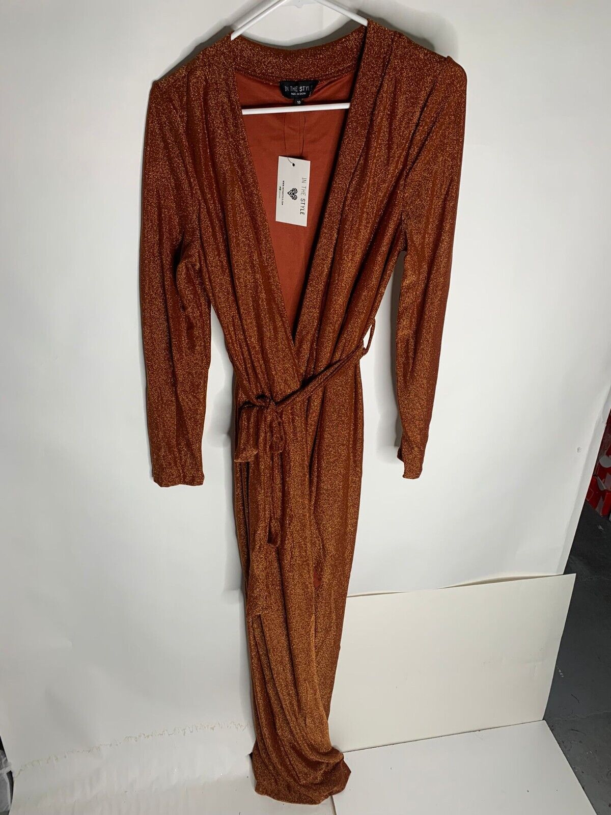 In The Style Womens 10 Copper Laila Loves Glitter Wrap Maxi Dress