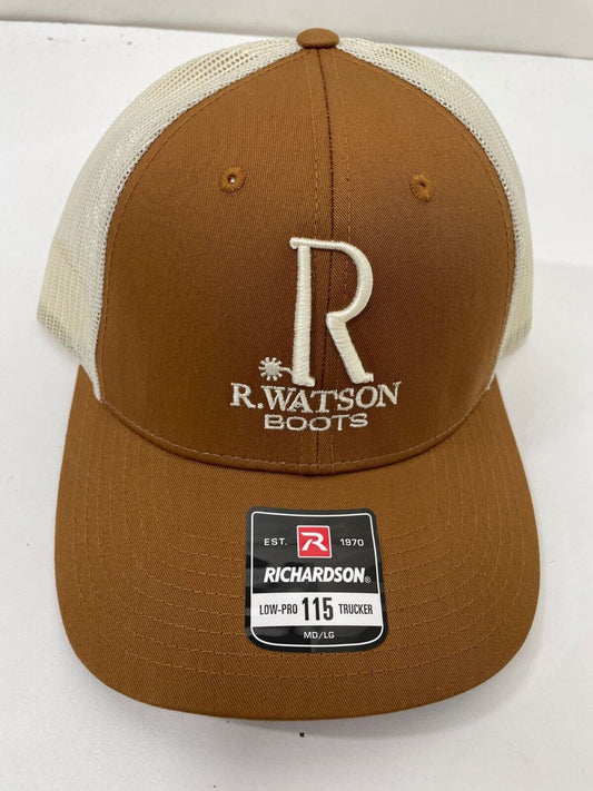 R Watson Boots Mens M/L Richardson Low Pro 115 Trucker Hat Brown Mesh Snapback