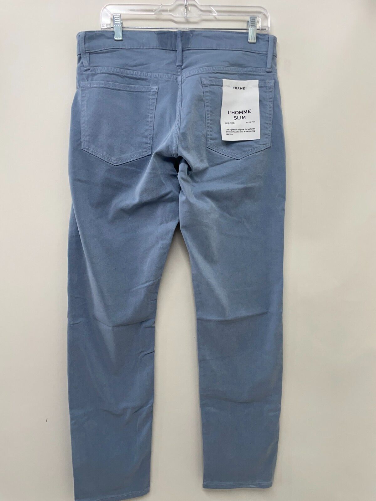 Frame Mens 33 L'Homme Slim-Fit Jeans Sky Blue Mid-Rise Straight Leg Stretch