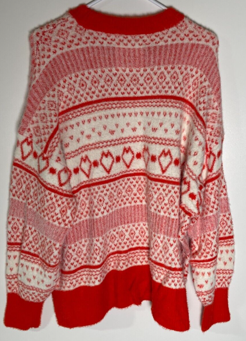 Aerie Women L Flurry Oversized Crew Neck Sweater Starburst Red 0745 Cool Vibes