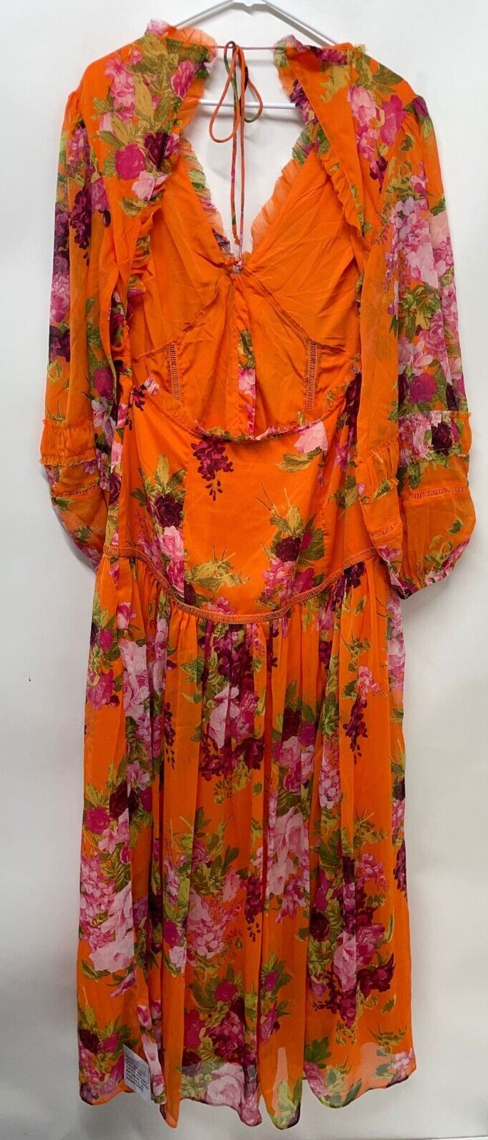 ASOS Design Women 12 Button Through Pintuck Maxi Dress Lace Insert Orange Floral