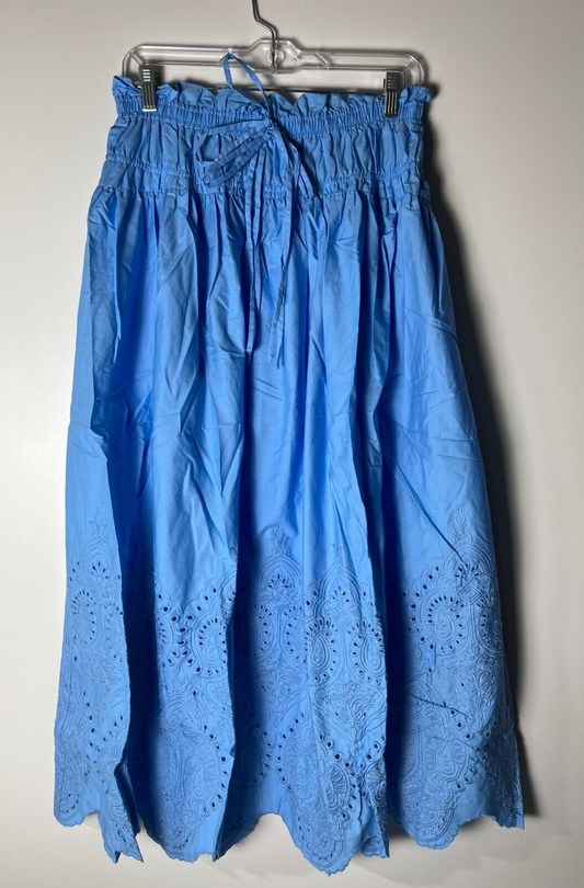 Anthropologie Moon River Women's M Smocked Waist Eyelet Midi Skirt Sky Blue