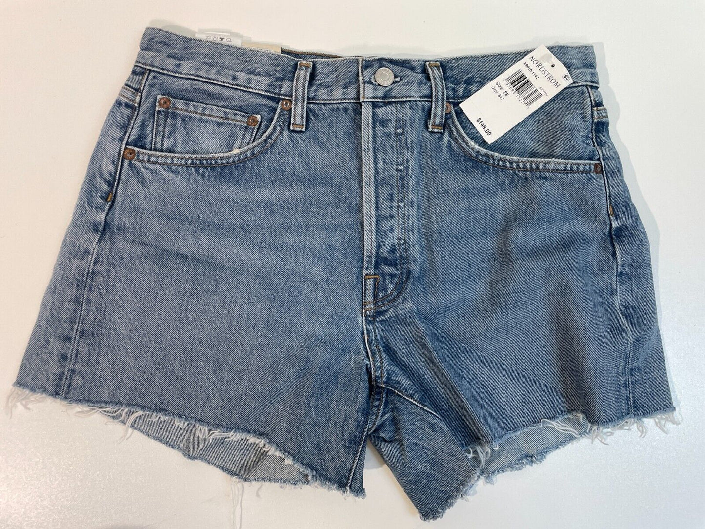 Agolde Women's 28 Vintage Denim Parker Cut Off Long Shorts Skywave A9010-1142